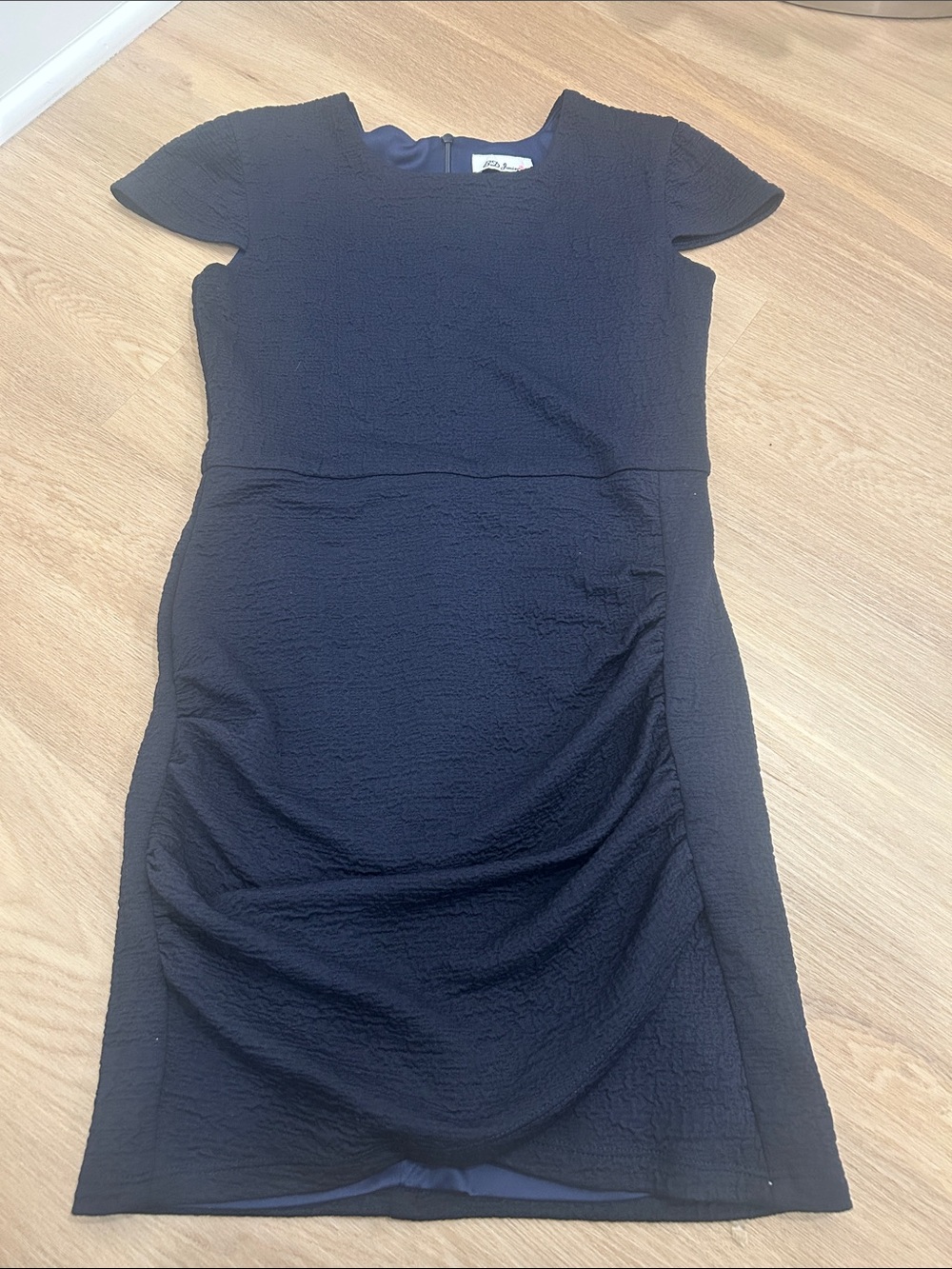 Navy Textured Short-Sleeve Mini Dress